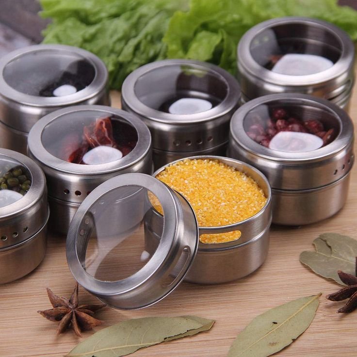 Magnetic Spice Rack Set With 12 Tins And Label Stickers