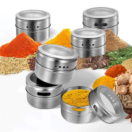 Magnetic Spice Rack Set With 12 Tins And Label Stickers