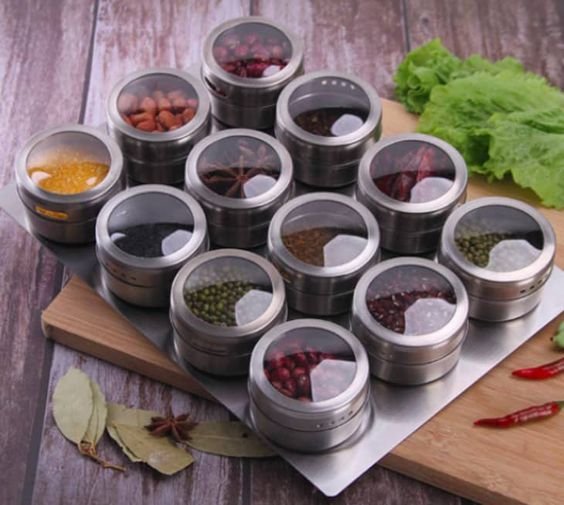 Magnetic Spice Rack Set With 12 Tins And Label Stickers