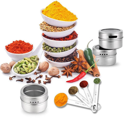 Magnetic Spice Rack Set With 12 Tins And Label Stickers