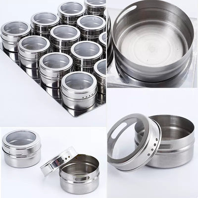 Magnetic Spice Rack Set With 12 Tins And Label Stickers