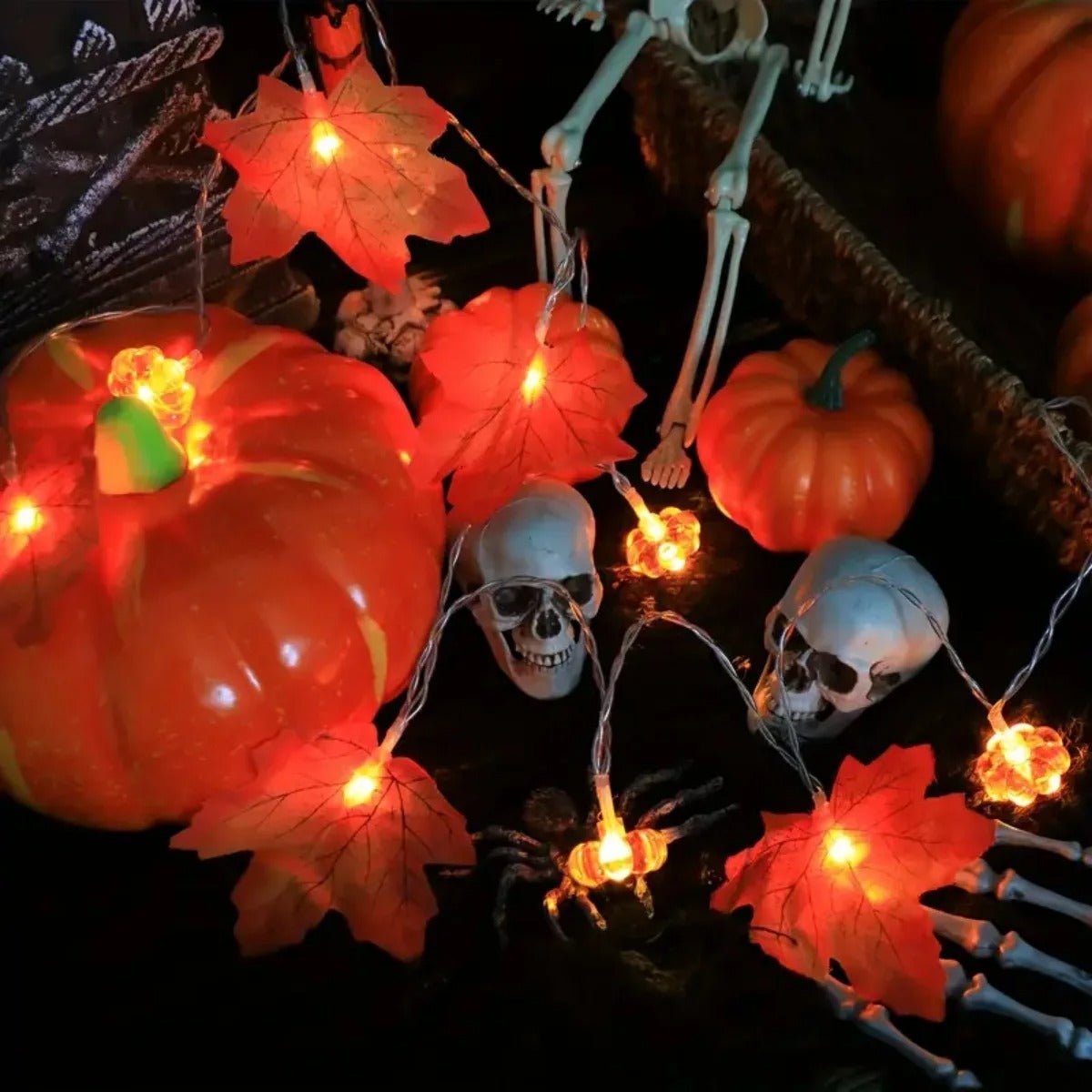 Maple Leaves Halloween String Lights Pumpkin Fairy Lights Decorations