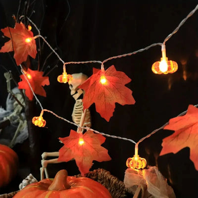 Maple Leaves Halloween String Lights Pumpkin Fairy Lights Decorations