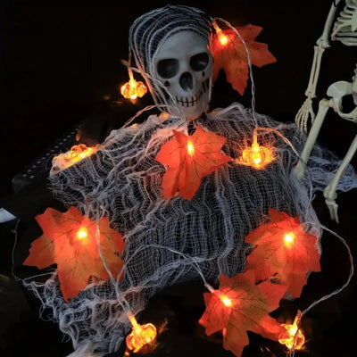 Maple Leaves Halloween String Lights Pumpkin Fairy Lights Decorations