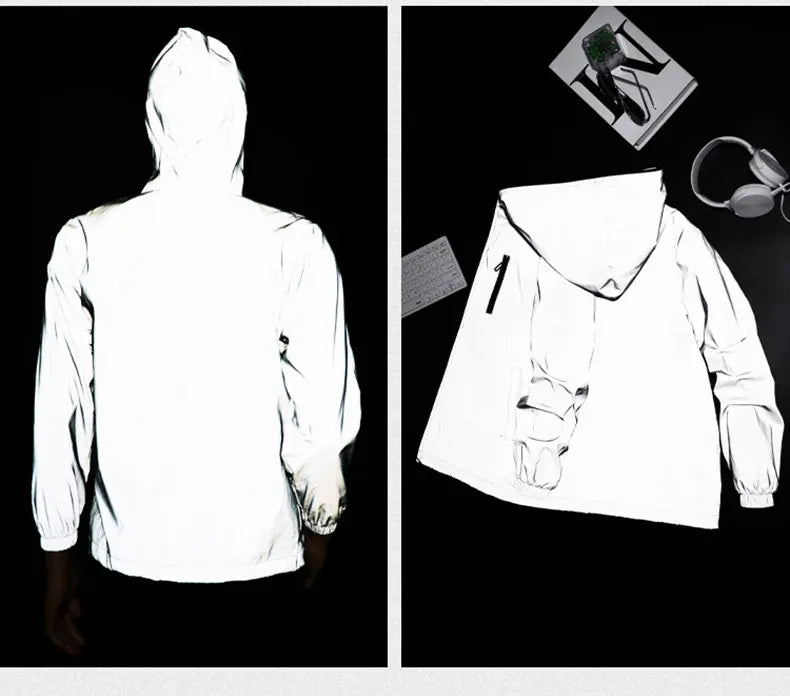 Men's Reflective Running Jacket Lightweight Windproof Breathable Outdoor Sports