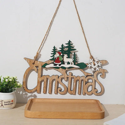 Merry Christmas Wooden Door Pendant Festive Holiday Welcome Sign