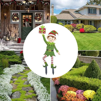 Metal Elf Garden Stake Whimsical Outdoor Yard Decoration For Holidays