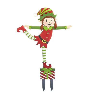 Metal Elf Garden Stake Whimsical Outdoor Yard Decoration For Holidays