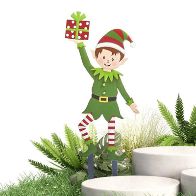 Metal Elf Garden Stake Whimsical Outdoor Yard Decoration For Holidays