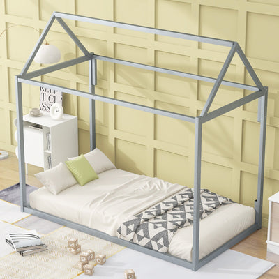 Metal House Shape Platform Bed Twin Frame For Kids Room