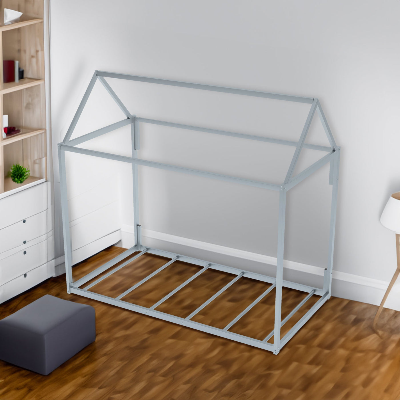 Metal House Shape Platform Bed Twin Frame For Kids Room