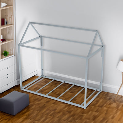 Metal House Shape Platform Bed Twin Frame For Kids Room