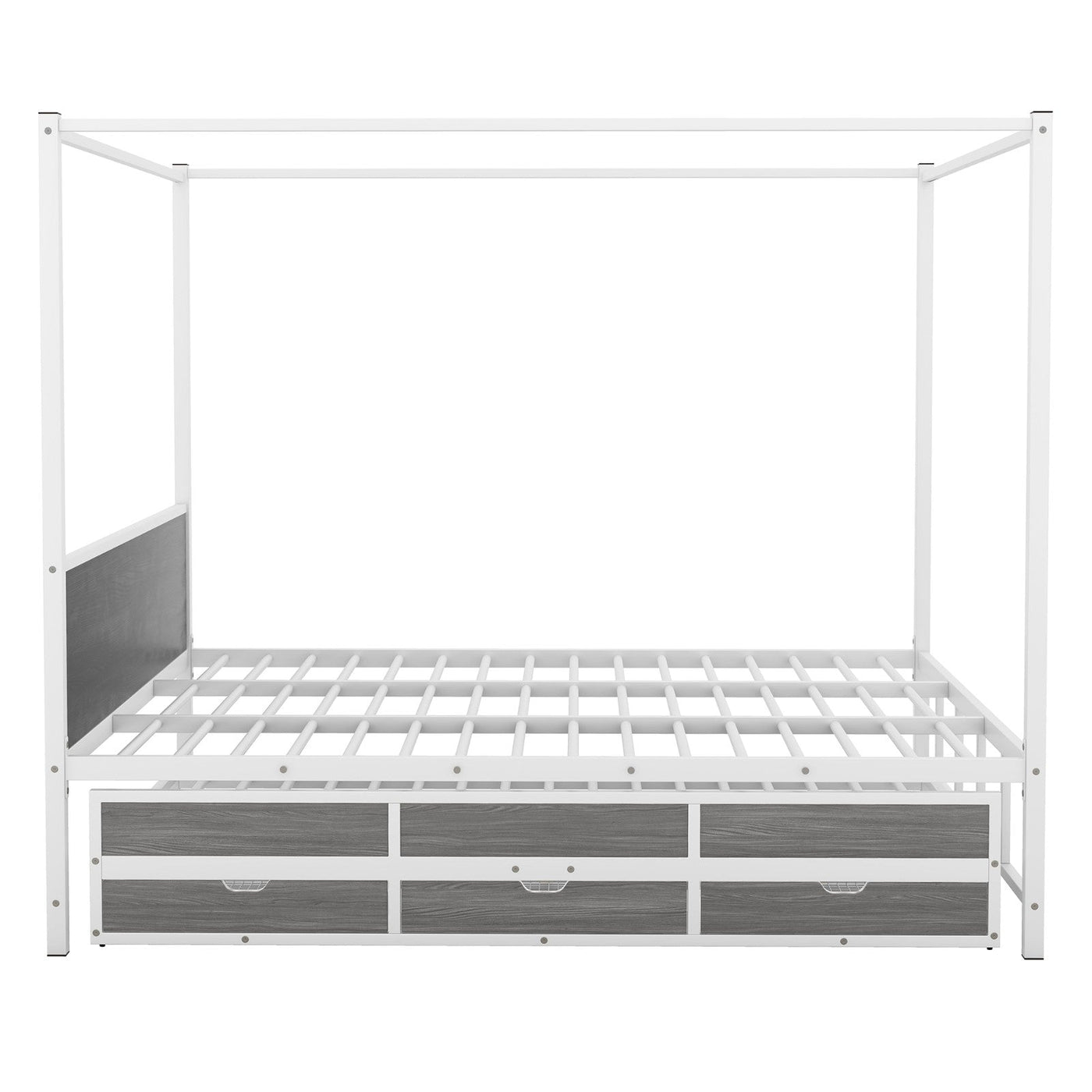 Queen Size Canopy Bed With Trundle Storage Drawers Metal Frame