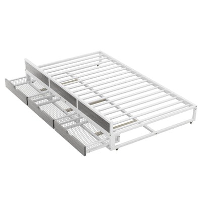 Queen Size Canopy Bed With Trundle Storage Drawers Metal Frame