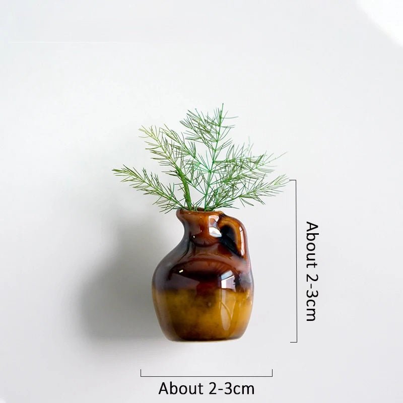 Mini Ceramic Vase Fridge Magnet Porcelain Planter For Kitchen Greenery