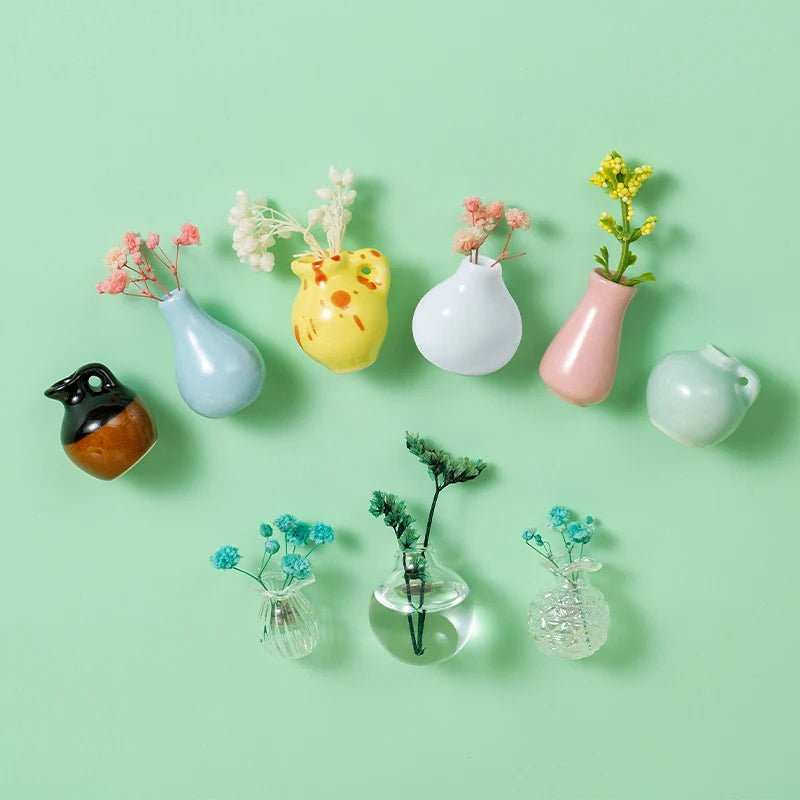 Mini Ceramic Vase Fridge Magnet Porcelain Planter For Kitchen Greenery