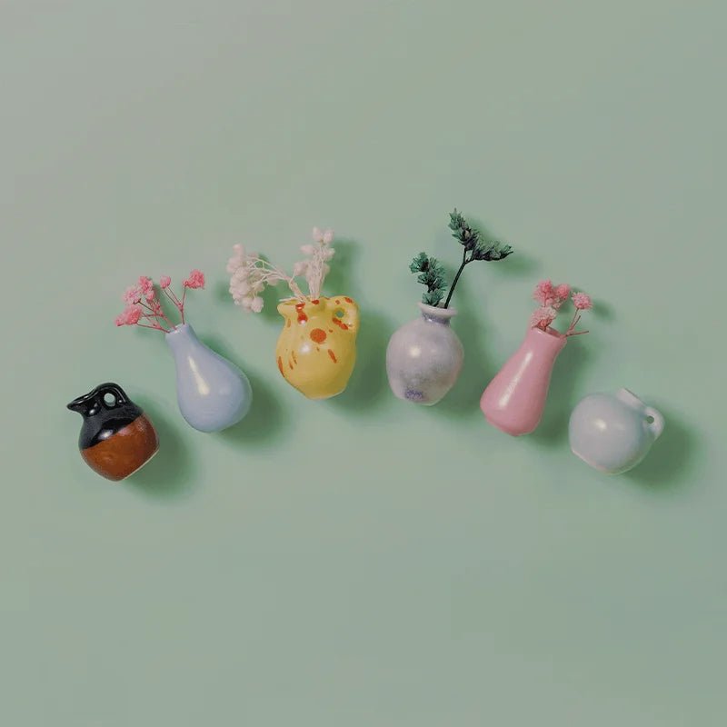 Mini Ceramic Vase Fridge Magnet Porcelain Planter For Kitchen Greenery