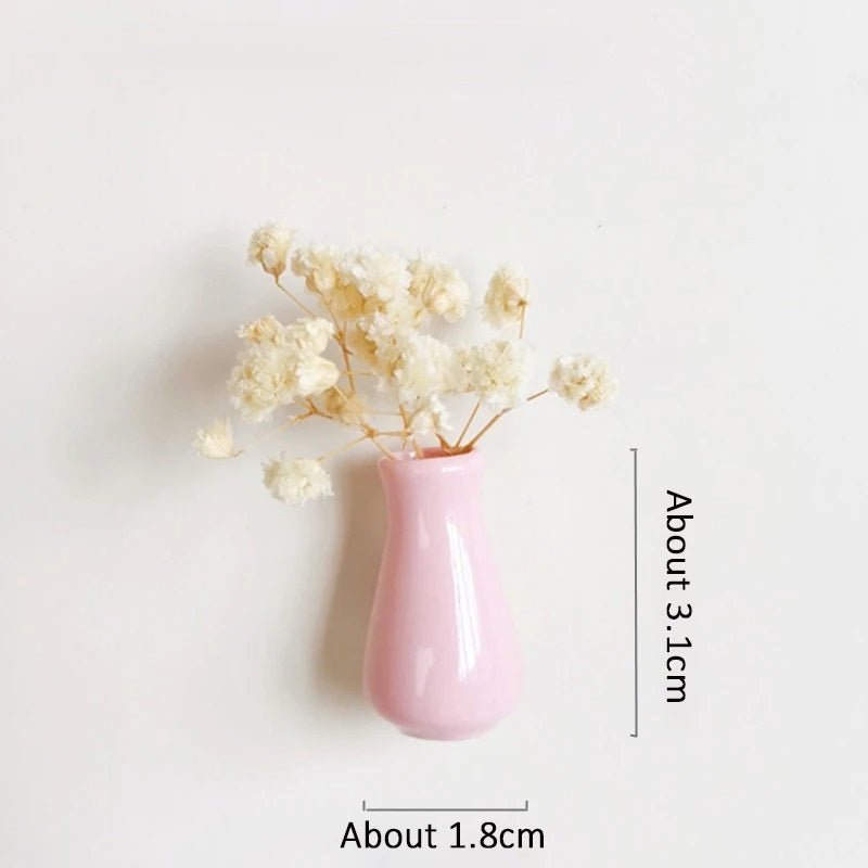 Mini Ceramic Vase Fridge Magnet Porcelain Planter For Kitchen Greenery
