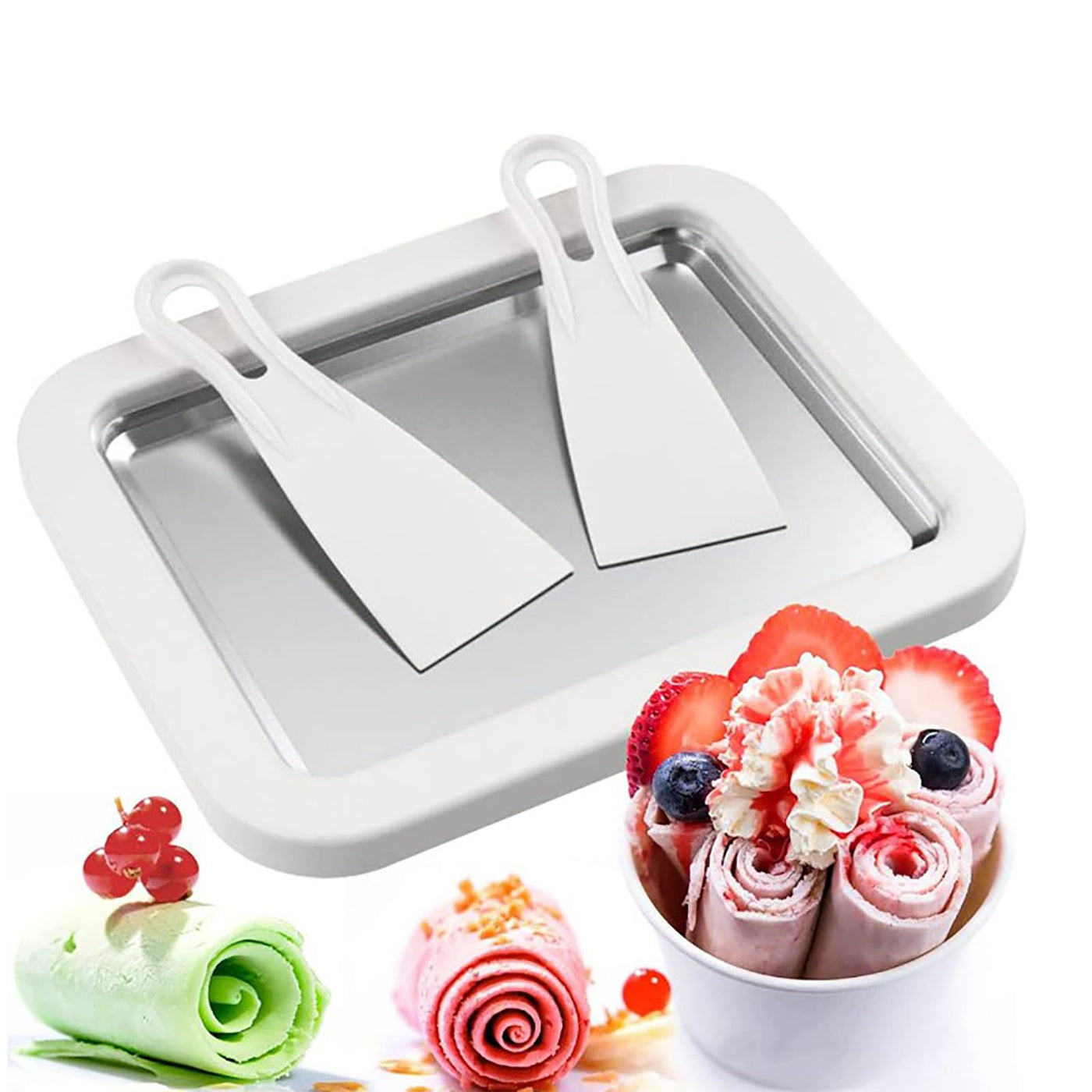 Mini Frozen Yogurt & Ice Cream Maker Pan With Spatulas For Rolled Treats