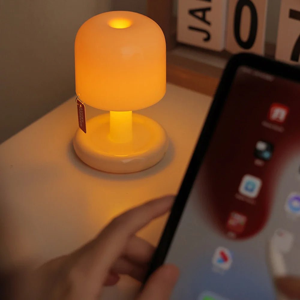 Mini LED Mushroom Table Lamp USB Rechargeable Cozy Bedroom Decor Light