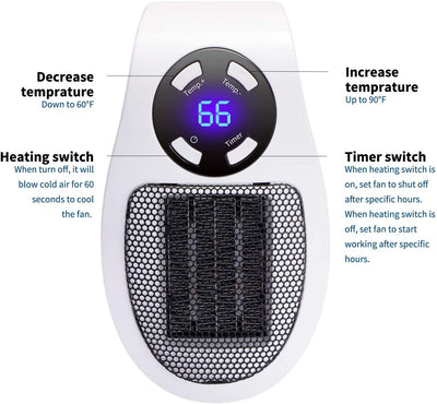Mini Portable Electric Heater With Adjustable Thermostat For Bedroom