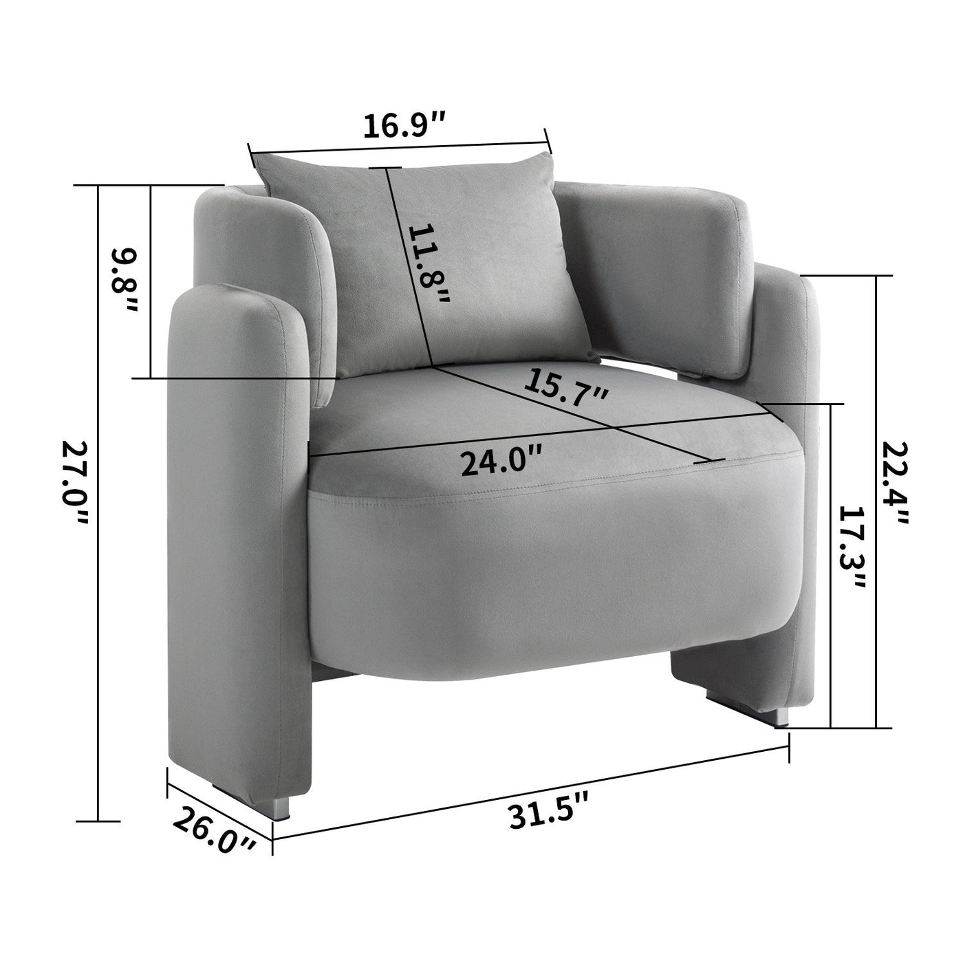 Modern Velvet Lounge Chair With Pillows For Living Room Bedroom