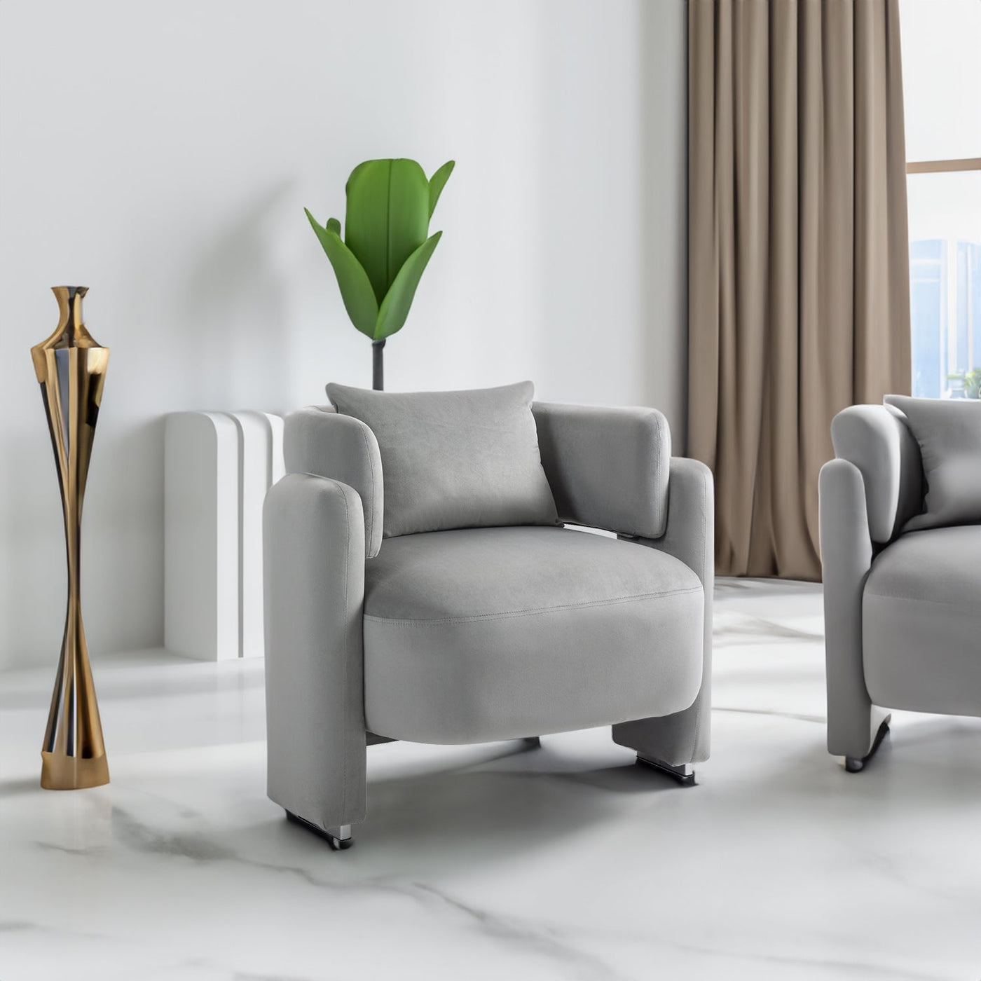 Modern Velvet Lounge Chair With Pillows For Living Room Bedroom