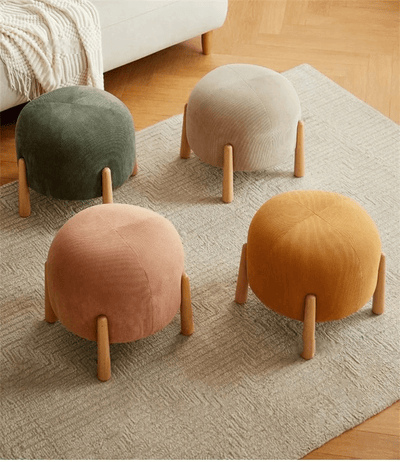Modern Ottoman Wood Footstool Light Luxury Fabric For Lounge Hallway