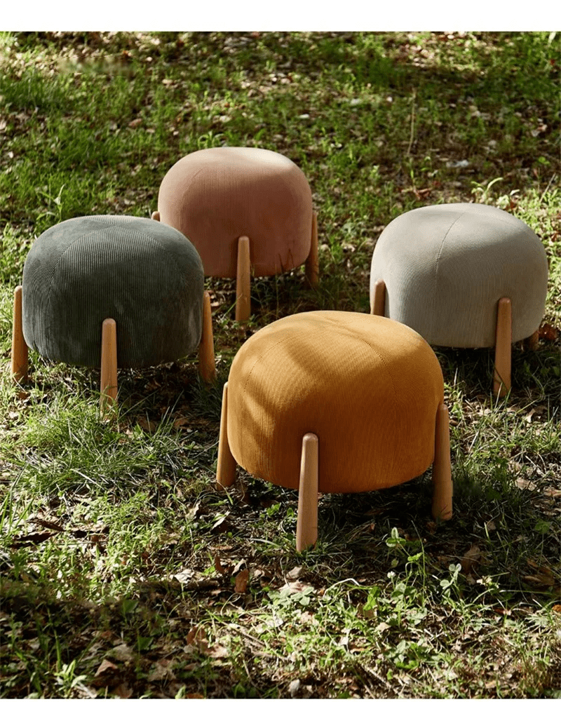 Modern Ottoman Wood Footstool Light Luxury Fabric For Lounge Hallway