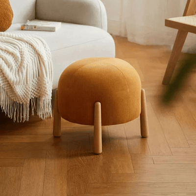 Modern Ottoman Wood Footstool Light Luxury Fabric For Lounge Hallway