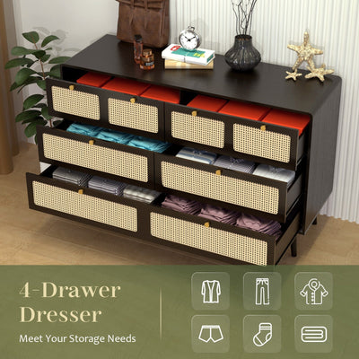 Modern Rattan Dressing Table With 6 Spacious Drawers And Metal Handles