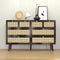 Modern Rattan Dressing Table With 6 Spacious Drawers And Metal Handles