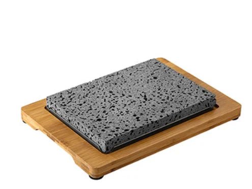 Lava Stone Steak Set With Wood Tray For Indoor Grilling