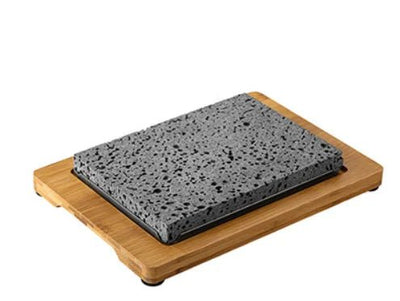 Lava Stone Steak Set With Wood Tray For Indoor Grilling