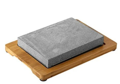 Lava Stone Steak Set With Wood Tray For Indoor Grilling