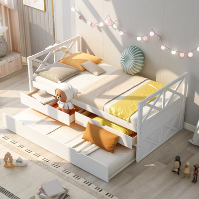 Multi-Functional Daybed With Storage Drawers And Trundle Bed