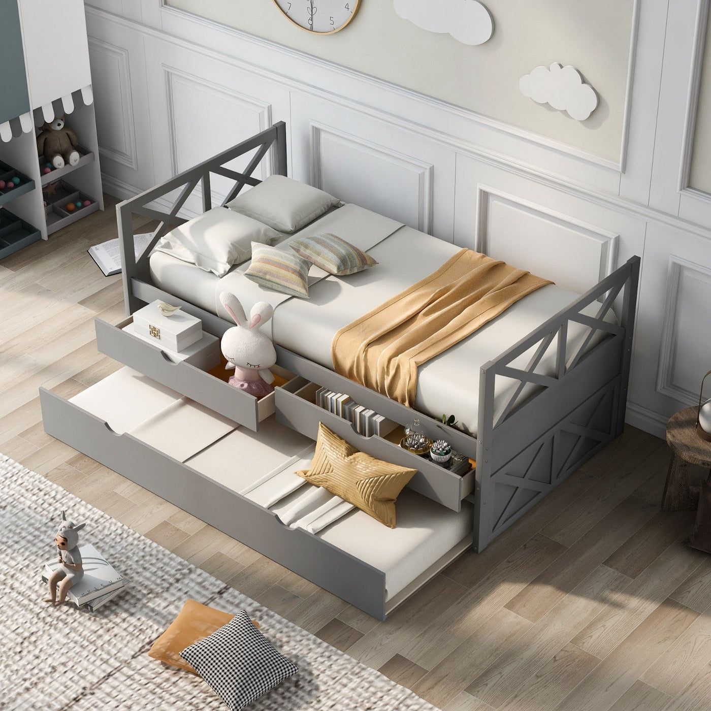 Multi-Functional Daybed With Storage Drawers And Trundle Bed