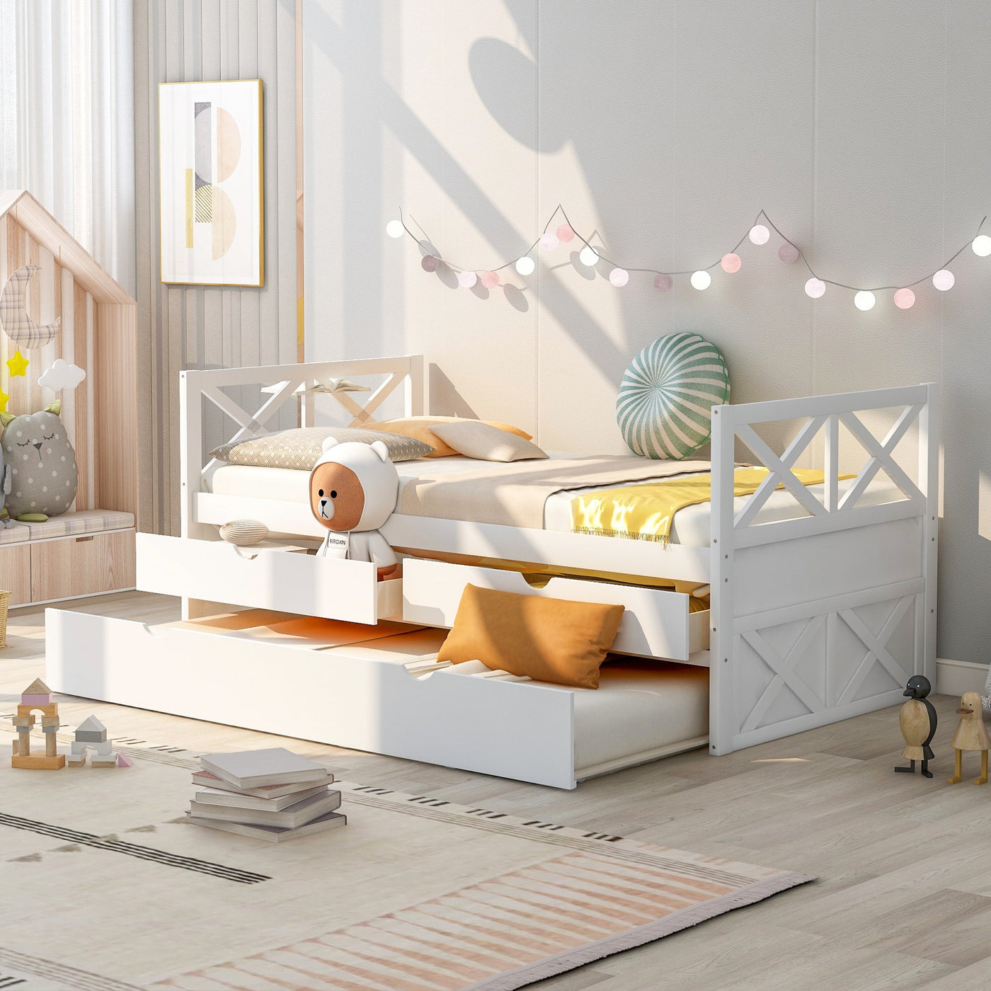 Multi-Functional Daybed With Storage Drawers And Trundle Bed