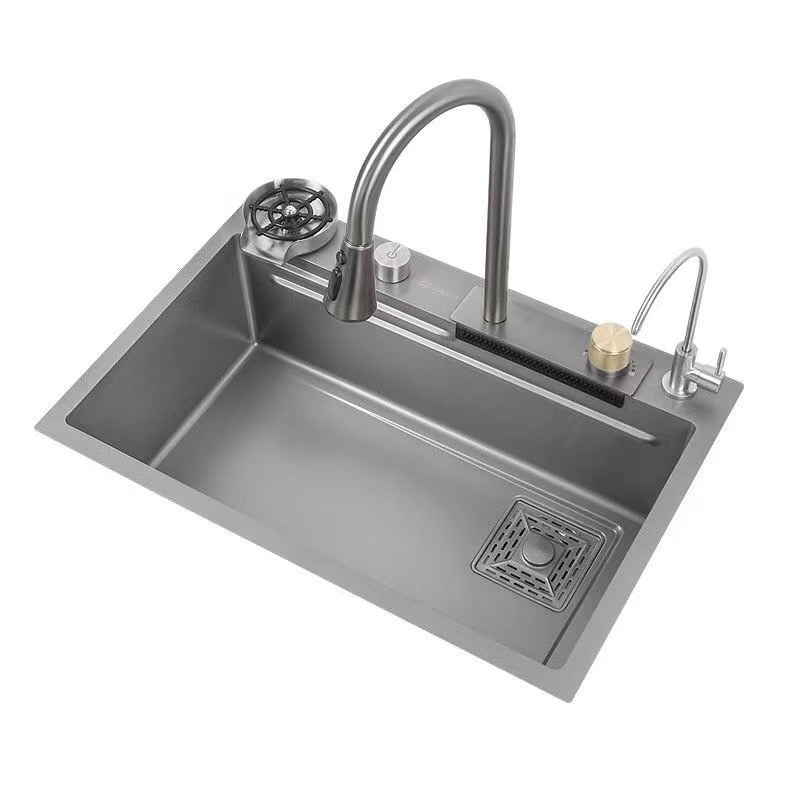 Multifunction Stainless Steel Kitchen Sink 304 Waterfall Bowl Workstation
