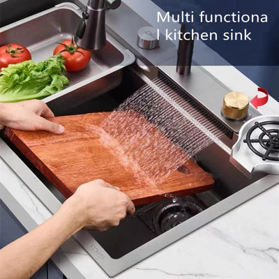 Multifunction Stainless Steel Kitchen Sink 304 Waterfall Bowl Workstation