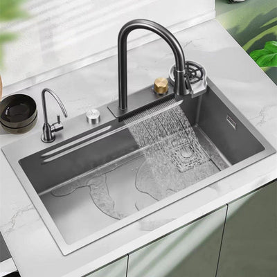 Multifunction Stainless Steel Kitchen Sink 304 Waterfall Bowl Workstation