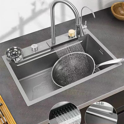 Multifunction Stainless Steel Kitchen Sink 304 Waterfall Bowl Workstation