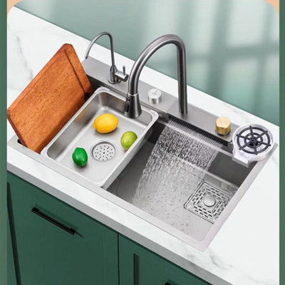 Multifunction Stainless Steel Kitchen Sink 304 Waterfall Bowl Workstation