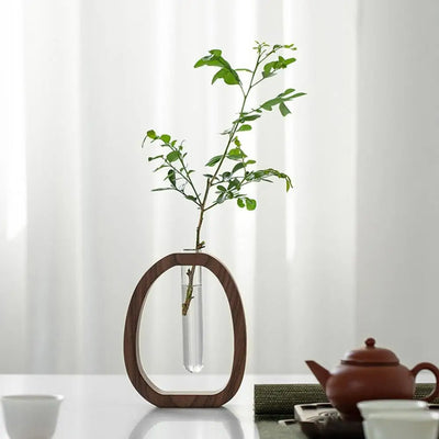 Natural Bamboo Flower Vase Glass Test Tube Wood Hydroponic Decor