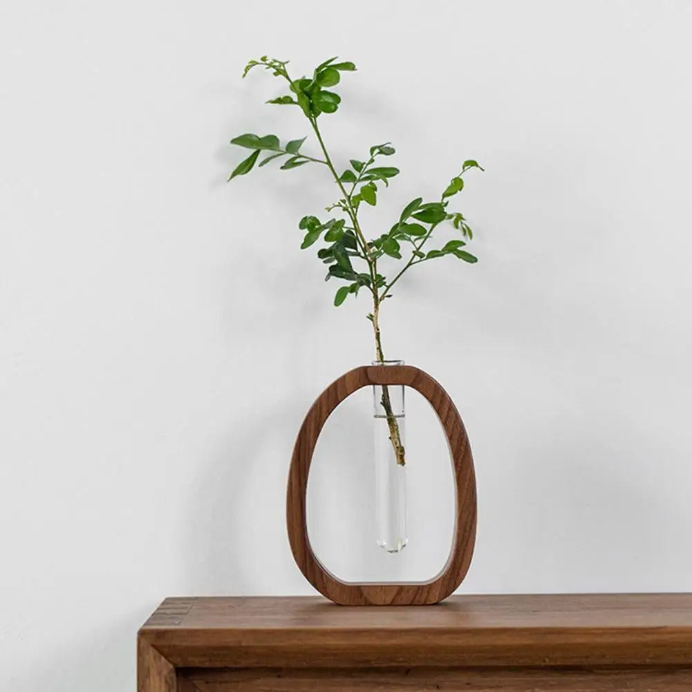 Natural Bamboo Flower Vase Glass Test Tube Wood Hydroponic Decor