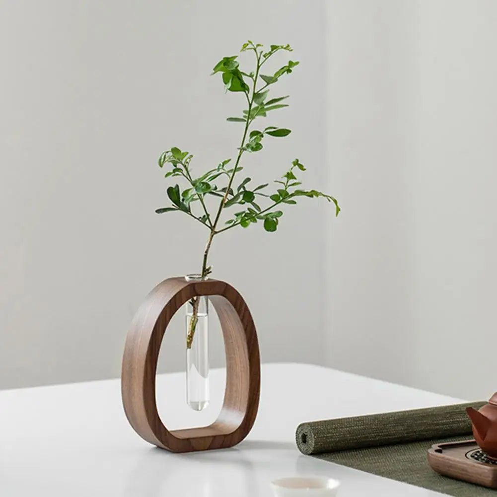 Natural Bamboo Flower Vase Glass Test Tube Wood Hydroponic Decor