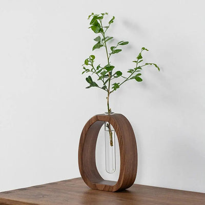 Natural Bamboo Flower Vase Glass Test Tube Wood Hydroponic Decor