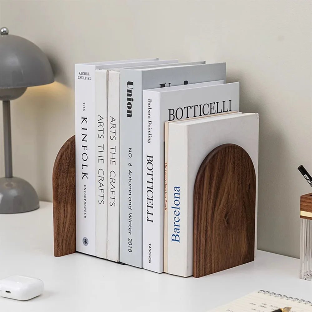 Natural Wood Bookends Stylish Desktop Organizer For Home Office