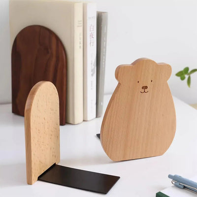 Natural Wood Bookends Stylish Desktop Organizer For Home Office