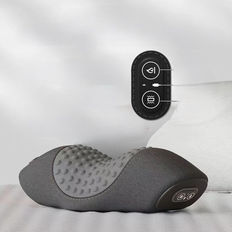 Electric Heated Neck Massage Pillow With Soothing Vibration Memory Foam